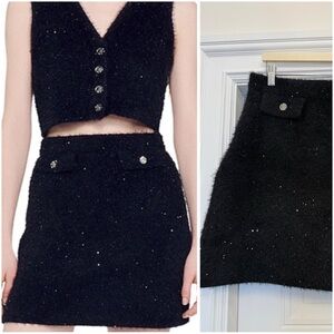 NWT SANDRO HOLIDAY 23 MALMAISON FUZZY BLACK MINI SKIRT 42 $295 WOMENS 10 SPARKLE